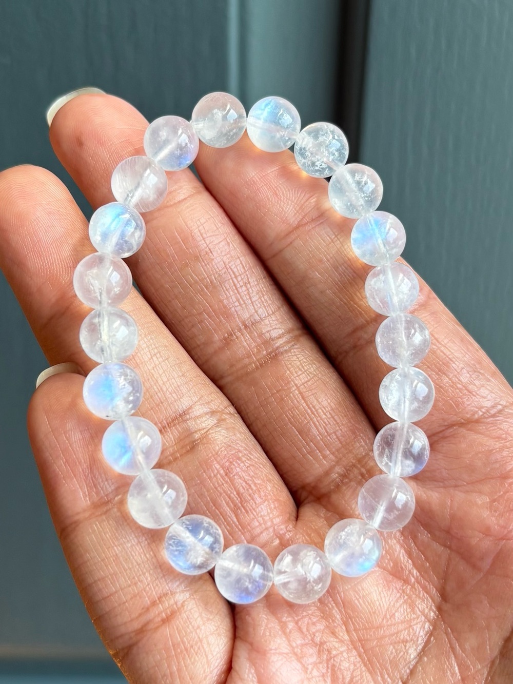 HQ Blue Moonstone Crystal Bracelet 9mm - Picture 3 of 6